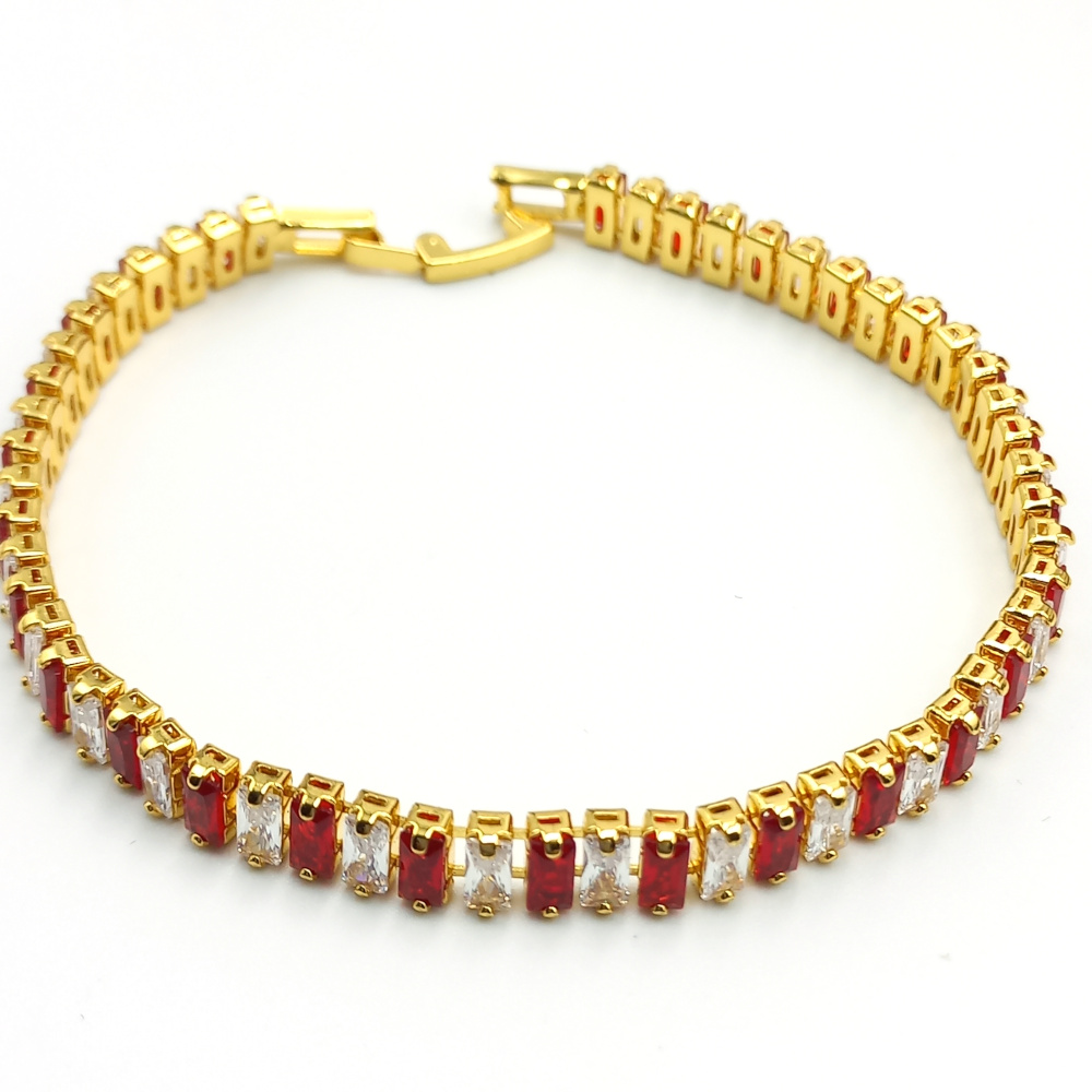 Red and Silver Rectangle Zirconia Tennis Bracelet