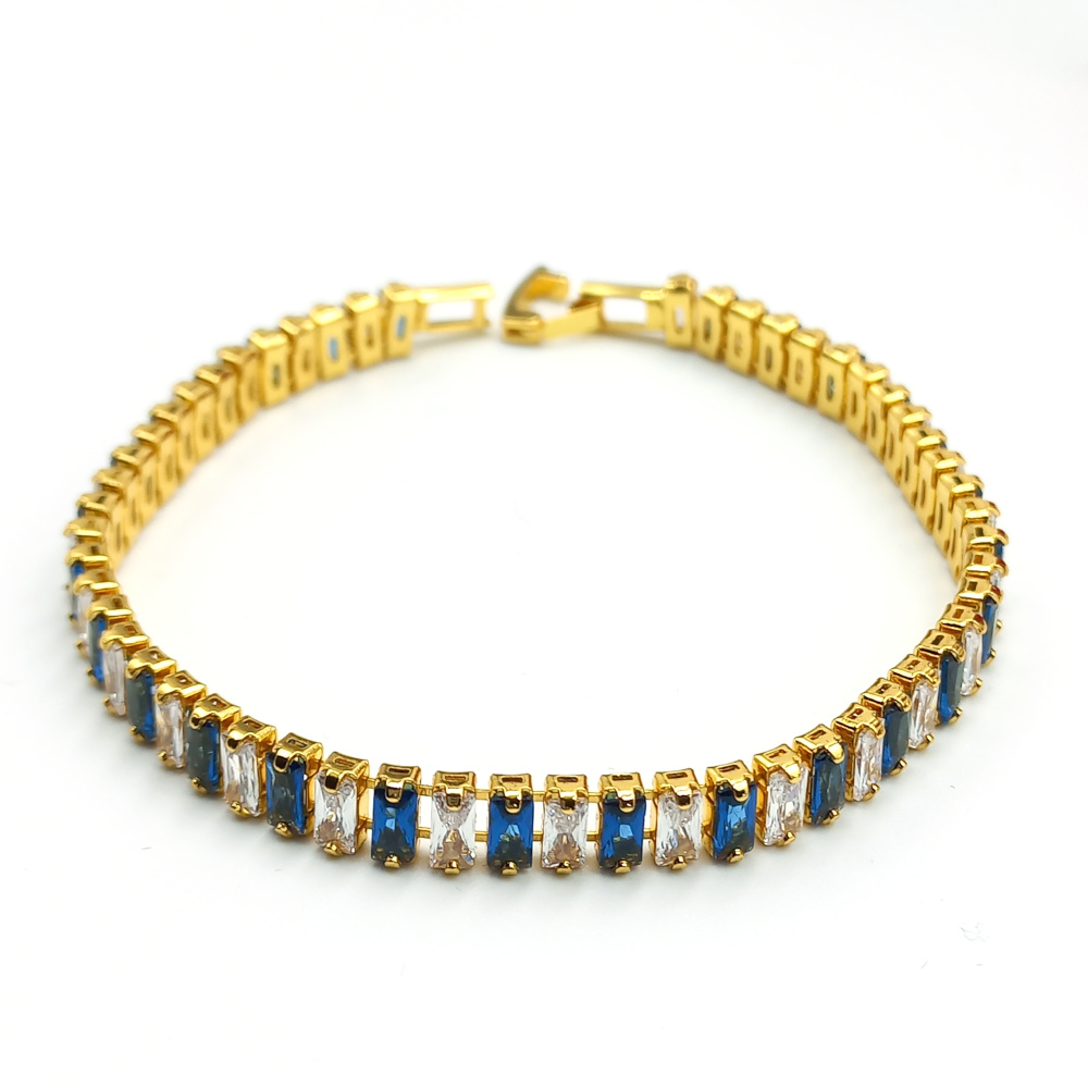 Blue and Silver Rectangle Zirconia Tennis Bracelet