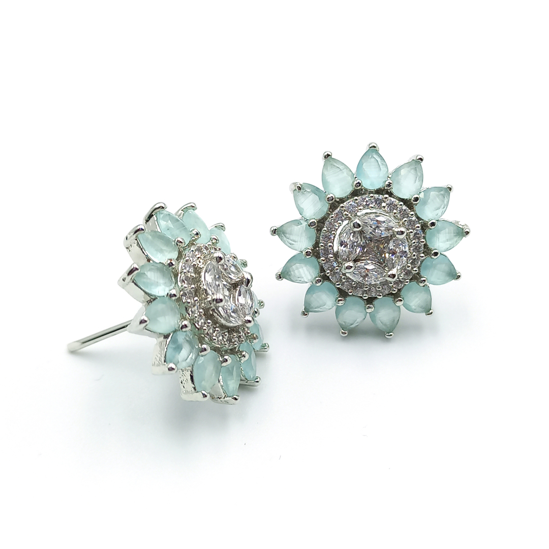 Elegant Mint Luxury Round Studs Silver Earrings