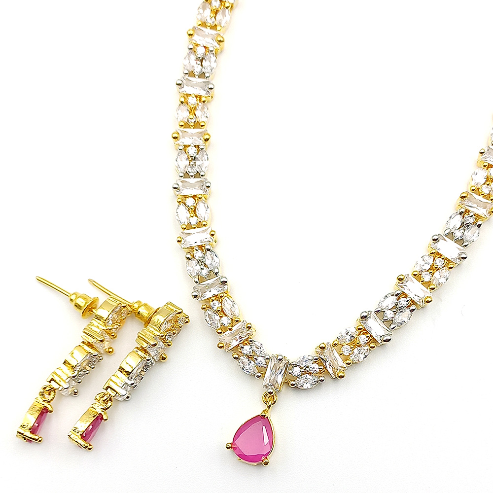 Ruby and white Zircon Necklace Set-126